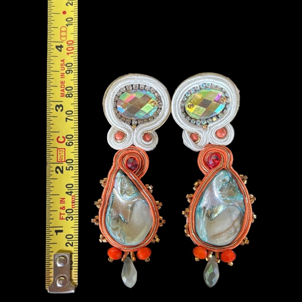 Bohemian Statement Drop Earrings Soutache Shell D… - image 8